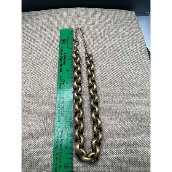 Chico’s Large Chain Link Necklace Brushed Gold Tone Logo Tag - Picture 6 of 9